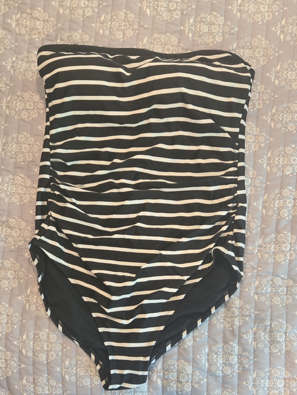 Kona Sol Black and White Striped One-Piece Swimsuit